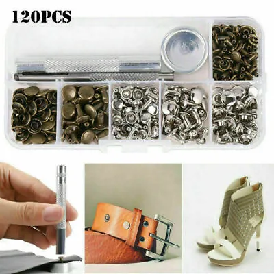 120pcs Leather Rivets Double Cap Rivets Metal Fixing Tool Kit For Leather Craft • £5.31