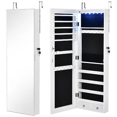 LED Lighted Jewelry Cabinet Wall Mounted & Door Hanging Jewelry Armoire Mirror • £74.95