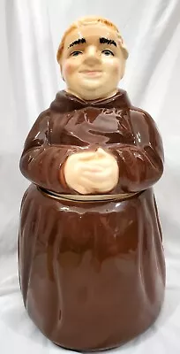 Vintage MONK BISHOP FRIAR COOKIE JAR In Brown Robe DAMAGED Cracked Crazed! • $40