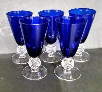 5 Morgantown Cobalt Blue Golf Ball 4 1/4  Footed Juice Glass • $49.99