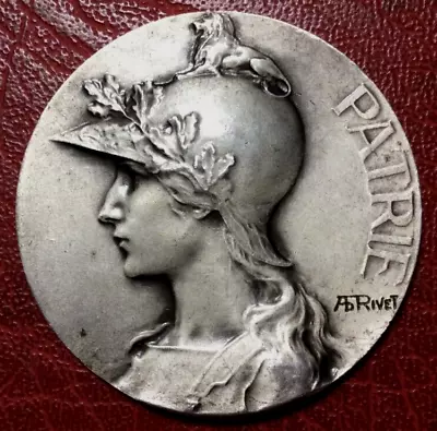 Art Nouveau Marianne With Helmet Of Lion Silver Plated Medal • $49