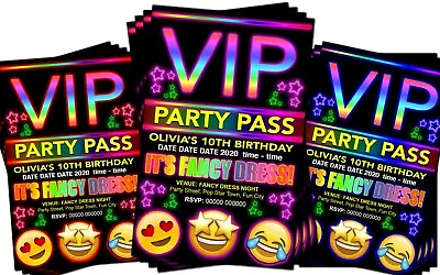 FANCY DRESS VIP EMOJI Bespoke Birthday Party Invitations X4 Blue Red Pink • £2.85