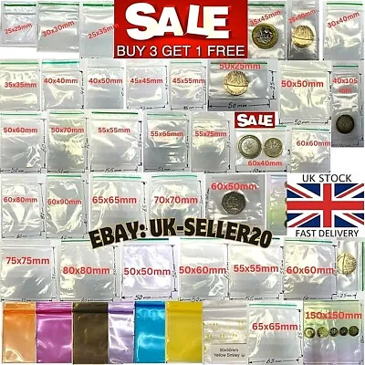 100 X UK GRIP SEAL Plastic Zip Lock BAGS Clear Resealable Storage Zipper Baggies • £2.29