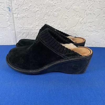 UGG Australia Gael Shearling Lined Womens Size 8 Mules Clogs Black Suede SN/1934 • $49