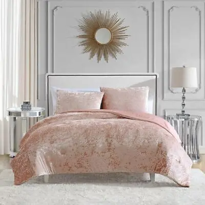 Juicy Couture Bedding Sets Queen Comforter Crushed Velvet 3Pc Pink Microfiber • $93.32
