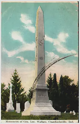 Postcard Vintage General Lew Wallace Monument Crawfordsville IN • $4.57