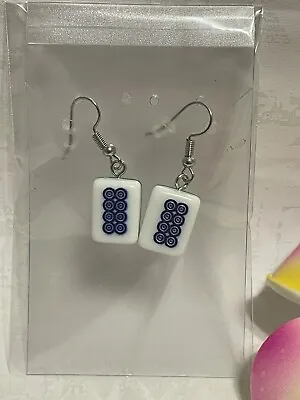 Miniature Mahjong Tile Earrings Dots EightKawaiiHandmadeLead And Nickel Free • $11.98