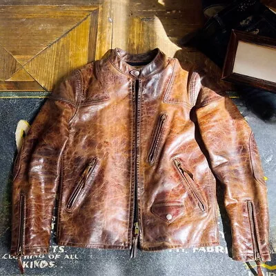 Mens Distressed Cowhide Leather Vegetable Tanned Motorcycle Rider Biker Jacket • $289