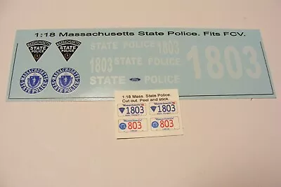 Massachusetts State Police 1/18 Water Slide Decal Set Fits Motor Police FCV • $11.49