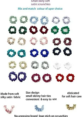 2x Satin Scrunchies SMALL SKINNY Hair Ties Girls Ponytail Holder Ponytail Bobble • £3.95