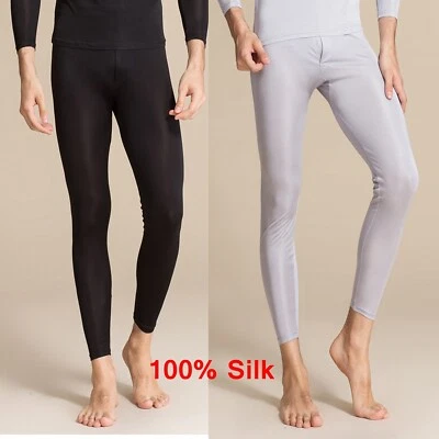 $29.99 • Buy Men 100% Silk Thermal Underwear Long Johns Bottom Leggings Pants Long Bottoms