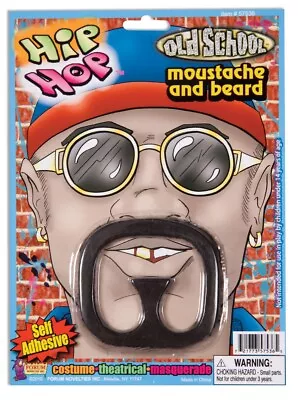 RAP STAR MUSTACHE & BEARD Stick On Black Fake Facial Hair Biker Goatee Costume • $7.99