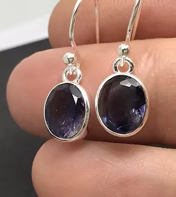 Iolite Oval Drop Earrings Solid Sterling Silver Natural New. Gift Box. • £26.99