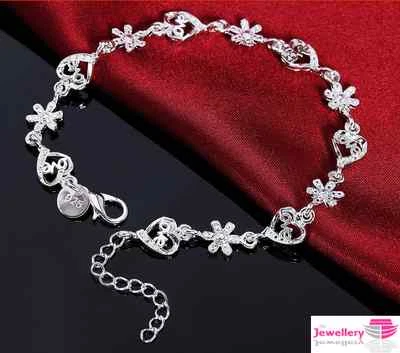£5.05 • Buy 925 Sterling Silver Love Heart And Daisy Bracelet Jewellery Womens Ladies Gift