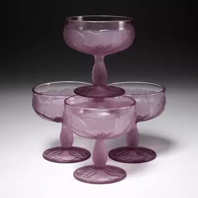 Vtg Taitu Italy Pink Frosted Deco Style Sherbet Champagne Coupe Glass 4pc WOW! • $120