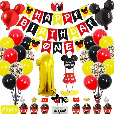 Mickey Mouse Decoracion De Cumpleaños 1 Año Globos Banner Para Fiestas Niños Set • $40.95