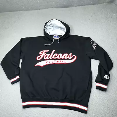 Vintage Atlanta Falcons Sweatshirt Mens Large Black Hoodie Script 90s Chenille • $109