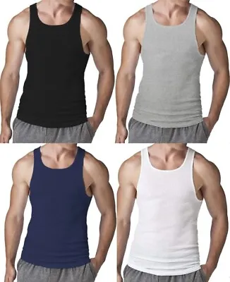  6 Pack Men Big And Tall Rib Ribbed Tank Top Underwear A-shirts • $49.99