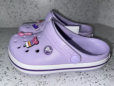 Crocs Kids Crocband Clogs - Lavender - J2 Disney Themed Jibbitz New • $35.99