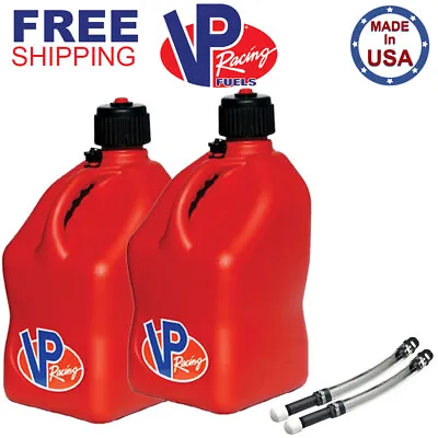 VP Racing 2 Pack Red 5.5 Gallon Square Utility Jug Gas Can + 2 Deluxe Fill Hoses • $85.99