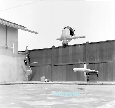 Old Photo 1960s Boys Girls Swimming Pool Water Diver Fun MCM 4 NEGATIVES Vintage • $3.99
