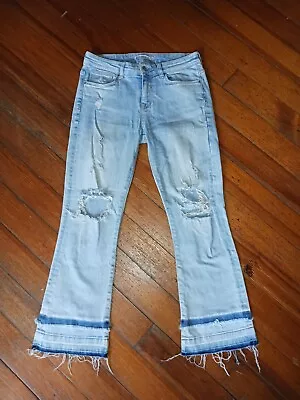 Zara Basic Womens Size 4 Blue Jeans Denim Flare Pants Cute Style Distressed EUC • $16.88