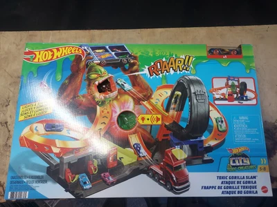$30 • Buy HOT WHEELS CITY Toxic Creatures Gorilla Slam Playset Car Track Lights & Sounds