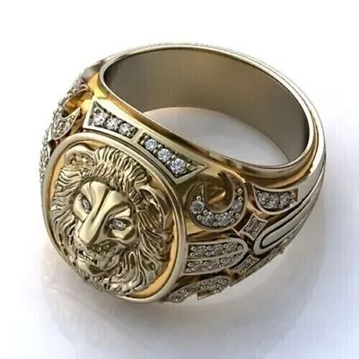 3.10Ct Round Lab-Created White Diamond 14K Yellow Gold Plated Men's Lion Ring • $143.99