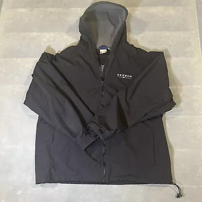 Reeboks Men XxL All Purpose Sport Black Windbreaker Jacket Vintage Pocket Hoodie • $23.97