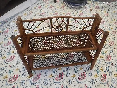 Vintage Tortoise Shell Burnt Bamboo Rattan Cane Folding Shelf Rack Antique • $69