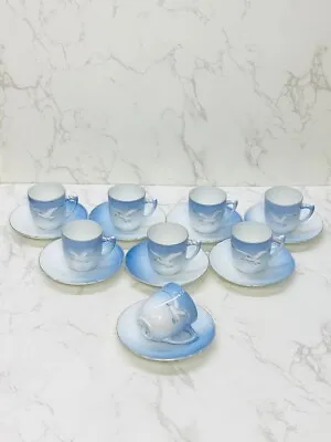 B&G Royal Copenhagen Seagull Gold Rim Demitasse Cups & Saucers Set Of 8 • $174.99