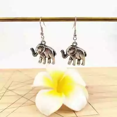 Silver Tone Cute 1.5  Dangle Drop 3-D Elephant Affordable Fashion Earrings • $9.10