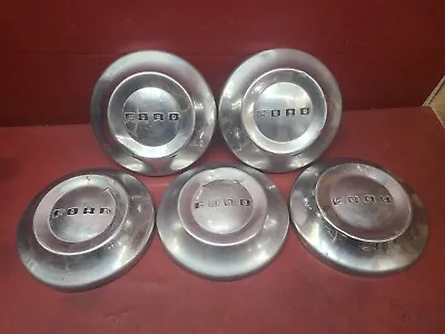 1952 1953 1954 Ford Dog Dish Hubcap 10 1/2  Center Caps SET OF 5 Vintage Antique • $149.99