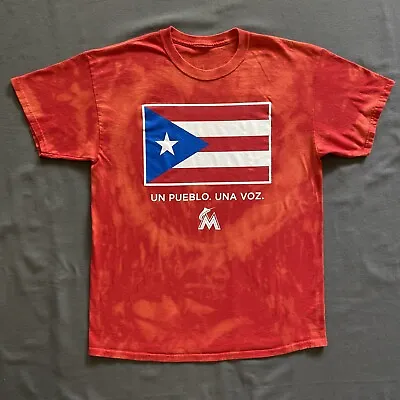 Miami Marlins T Shirt Adult Large Red Acid Wash Bleach MLB Puerto Rico Pride • $6.67