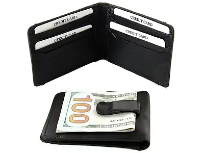 Leather Money Clip Slim Design Credit Card Id Holder Black Men's Wallet • $9.98