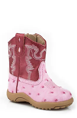 $38.99 • Buy Roper Newborn Girls Boots Pink Faux Leather Ostrich Zip Cowbabies
