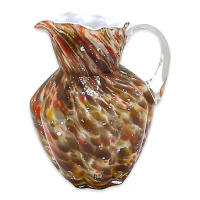 Fenton Hand Blown Glass Small Pitcher Murrhina Silver Venetian Orange MCM Retro • $48.94