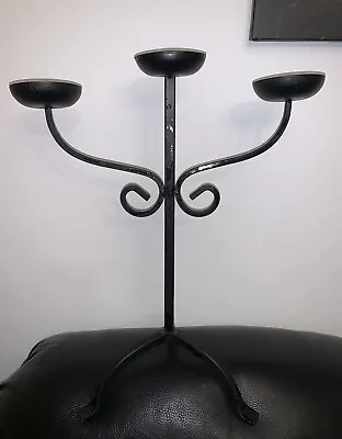 Wrought Iron Black Candelabra 3 Taper Candles Centrepiece 19” Tall X 16” • £24.99