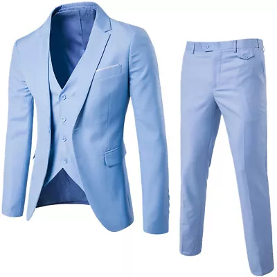 3-Piece Business Suit Set Men's Blazer Suits Pants Slim Fit Formal Solid Fashion • $35.44