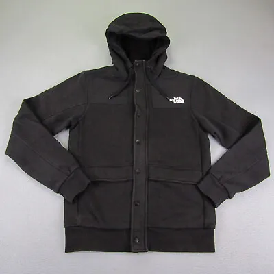North Face Jacket Mens Small Black Hybrid Hoodie Full Zip Snap Up Sweatshirt • $44.97
