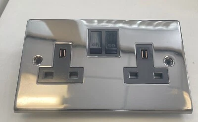 £7.95 • Buy 13 Amp Double Wall Socket 2 Gang In Black Nickel Black Insert