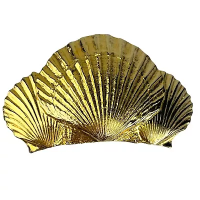 Seashell Gold Tone Vintage Belt Buckle Heavy Weight Metal Ocean Mermaid Estate • $12.99