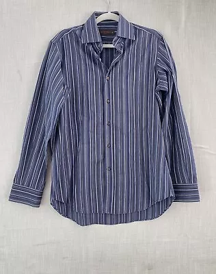 Etro Milano Dress Shirt Pinstripe Blue Gray 39 • $39.85