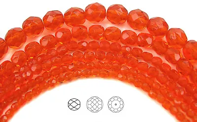 Czech Fire Polished Round Faceted Glass Beads In Hyacinth Color 16  Str Orange • $2.99