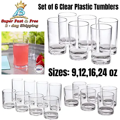 $29.61 • Buy Plastic Tumblers Set Clear Drinking Cups BPA Free Shatter Proof Drinkware New