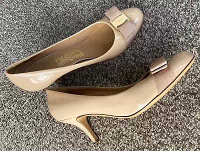 Salvatore Ferragamo Peach Patent Leather Vara Bow Shoes Size UK 5 C - 7.5 EU/US • £69.95