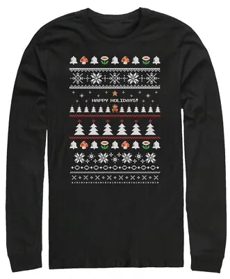 Men Nintendo Ugly Mario Holiday Sweater Long Sleeve Shirt Black Large • $29.98