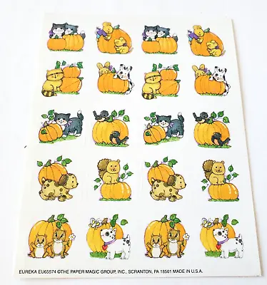 Vintage Sticker Sheet Halloween Eureka Cute Little Cats Puppy Raccoon Mice Birds • $3.50