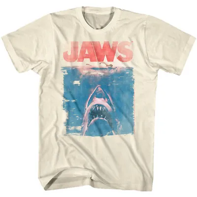 Jaws Vintage Movie Poster Men's T Shirt Great White Shark Attack Swimmer Faded • $24.50