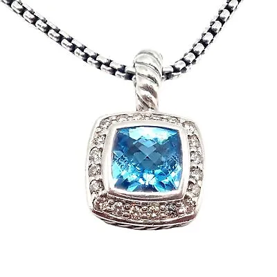 David Yurman DY Silver Blue Topaz Diamond Petite Albion Cable Pendant Necklace • $375